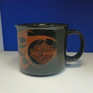 2004 Harley Davidson Black Coffee Mug Orange Flame Logo 12oz